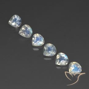 6pc 5.1 x 5mm Pear Rainbow Moonstone Lot - 2.3ct total Weight / avg. 0.38ct each, Color: Bluish White, Mohs Hardness 6 - 6.5, Photo A