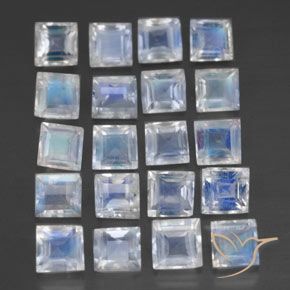 2.84 ctw White Rainbow Moonstone Stones, Natural Rainbow Moonstone in Square Facet Shape for Sale