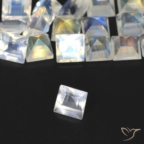 2.83 ctw White Rainbow Moonstone Stones, Natural Rainbow Moonstone in Square Facet Shape for Sale