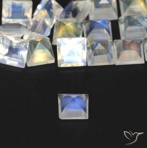Rainbow Moonstone Gemstones in 3.1 x 3.1 mm Size for Sale, Rainbow Moonstone Stones in Bluish White Color