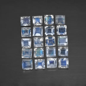 2.03 ctw White Rainbow Moonstone Gemstones, Rainbow Moonstone Gems in Square Facet Shape for Sale.