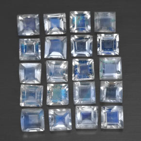 2.03 ctw White Rainbow Moonstone Stones, Natural Rainbow Moonstone in Square Facet Shape for Sale