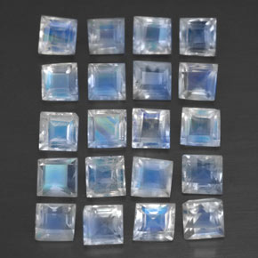 2.88 ctw White Rainbow Moonstone Stones, Natural Rainbow Moonstone in Square Facet Shape for Sale