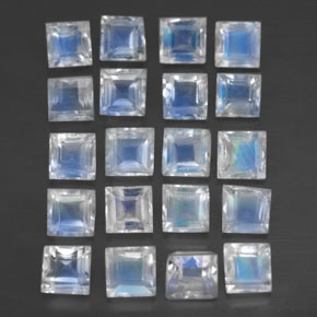 3.30 ctw Blue Rainbow Moonstone Stones, Natural Rainbow Moonstone in Square Facet Shape for Sale
