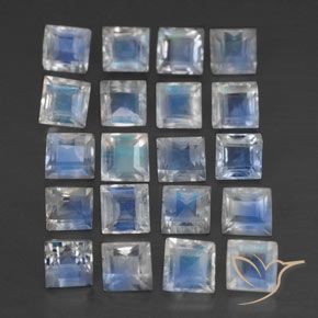 3.03 ctw White Rainbow Moonstone Stones, Natural Rainbow Moonstone in Square Facet Shape for Sale