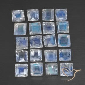 2.48 ctw White Rainbow Moonstone Stones, Natural Rainbow Moonstone in Square Facet Shape for Sale