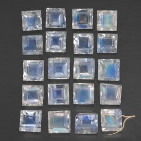 2.65 ctw White Rainbow Moonstone Stones, Natural Rainbow Moonstone in Square Facet Shape for Sale
