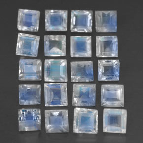 3.28 ctw White Rainbow Moonstone Stones, Natural Rainbow Moonstone in Square Facet Shape for Sale