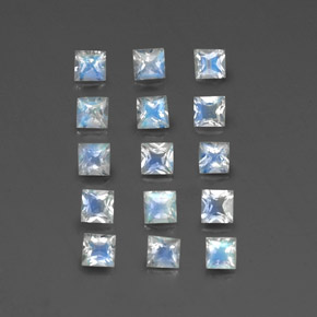 2.17 ct White Rainbow Moonstone Gemstone, Rainbow Moonstone Gem in Square Facet Shape for Sale.