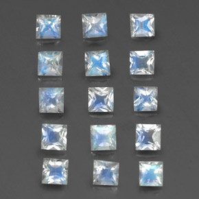 2.17 ct White Rainbow Moonstone Stone, Natural Rainbow Moonstone in Square Facet Shape for Sale