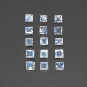 1.94 ctw White Rainbow Moonstone Gemstones, Rainbow Moonstone Gems in Square Step-Cut Shape for Sale.