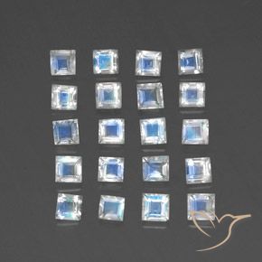 2.85 ctw White Rainbow Moonstone Stones, Natural Rainbow Moonstone in Square Facet Shape for Sale