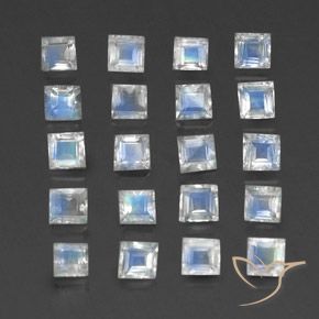 3.01 ctw White Rainbow Moonstone Stones, Natural Rainbow Moonstone in Square Facet Shape for Sale