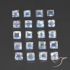 2.95 ctw White Rainbow Moonstone Stones, Natural Rainbow Moonstone in Square Facet Shape for Sale