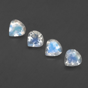 4шт 5,1 x 5,1 mm Груша лот Радужный Лунный Камень - общий вес 1,49 ct / ср. 0,37 ct каждый, цвет: Голубовато-белый, твердость по Моосу 6 - 6,5, Photo A