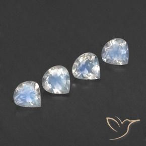 1.54 ctw White Rainbow Moonstone Stones, Natural Rainbow Moonstone in Pear Facet Shape for Sale