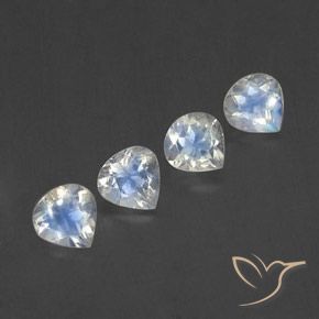 1.70 ctw White Rainbow Moonstone Stones, Natural Rainbow Moonstone in Pear Facet Shape for Sale