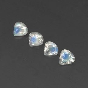 1.44 ctw White Rainbow Moonstone Gemstones, Rainbow Moonstone Gems in Pear Facet Shape for Sale.