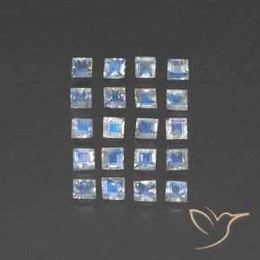 2.86 ctw White Rainbow Moonstone Stones, Natural Rainbow Moonstone in Square Facet Shape for Sale