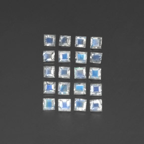2.24 ctw White Rainbow Moonstone Gemstones, Rainbow Moonstone Gems in Square Facet Shape for Sale.