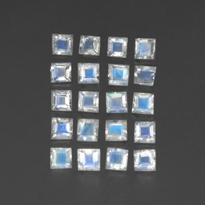 2.24 ctw White Rainbow Moonstone Stones, Natural Rainbow Moonstone in Square Facet Shape for Sale