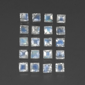 2.60 ctw White Rainbow Moonstone Stones, Natural Rainbow Moonstone in Square Facet Shape for Sale