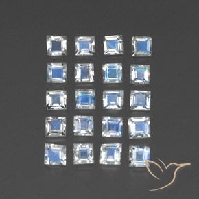2.27 ctw White Rainbow Moonstone Stones, Natural Rainbow Moonstone in Square Facet Shape for Sale