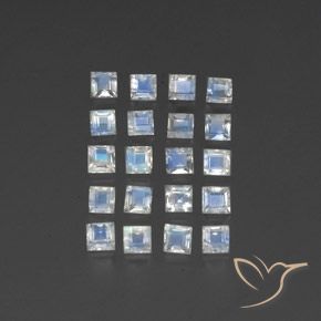 2.91 ctw White Rainbow Moonstone Stones, Natural Rainbow Moonstone in Square Facet Shape for Sale