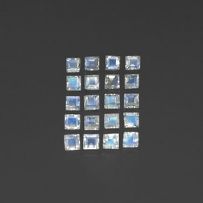 2.68 ctw White Rainbow Moonstone Gemstones, Rainbow Moonstone Gems in Square Facet Shape for Sale.