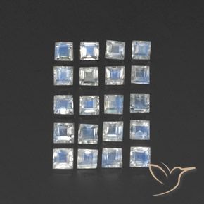 2.42 ctw White Rainbow Moonstone Stones, Natural Rainbow Moonstone in Square Step-Cut Shape for Sale