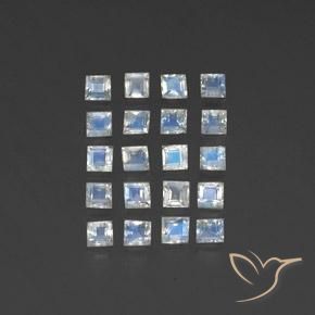 2.56 ctw White Rainbow Moonstone Stones, Natural Rainbow Moonstone in Square Facet Shape for Sale