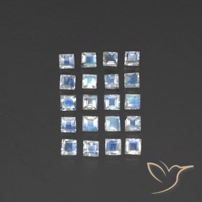 2.94 ctw White Rainbow Moonstone Stones, Natural Rainbow Moonstone in Square Step-Cut Shape for Sale