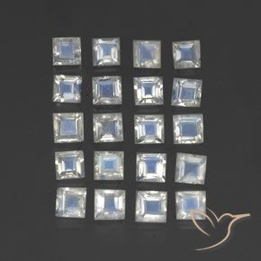 2.87 ctw White Rainbow Moonstone Stones, Natural Rainbow Moonstone in Square Facet Shape for Sale