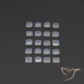 Rainbow Moonstone Gemstones in 3 x 3 mm (calibrated) Size for Sale, Rainbow Moonstone Stones in Bluish White Color