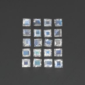 2.28 ctw White Rainbow Moonstone Stones, Natural Rainbow Moonstone in Square Facet Shape for Sale