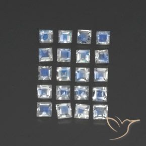 2.64 ctw White Rainbow Moonstone Stones, Natural Rainbow Moonstone in Square Facet Shape for Sale