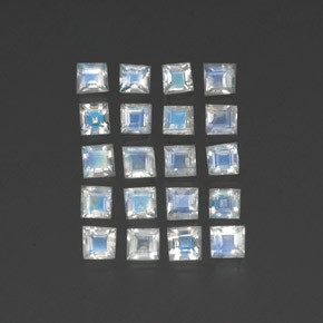2.88 ctw White Rainbow Moonstone Stones, Natural Rainbow Moonstone in Square Facet Shape for Sale