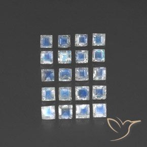 3.37 ctw White Rainbow Moonstone Stones, Natural Rainbow Moonstone in Square Facet Shape for Sale