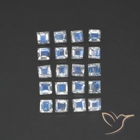 3.25 ctw White Rainbow Moonstone Stones, Natural Rainbow Moonstone in Square Facet Shape for Sale