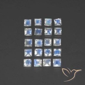 2.95 ctw White Rainbow Moonstone Stones, Natural Rainbow Moonstone in Square Facet Shape for Sale