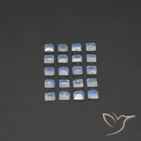 Rainbow Moonstone Gemstones in 3 x 3 mm (calibrated) Size for Sale, Rainbow Moonstone Stones in Bluish White Color