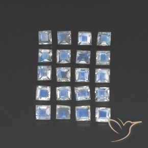 2.61 ctw White Rainbow Moonstone Stones, Natural Rainbow Moonstone in Square Facet Shape for Sale
