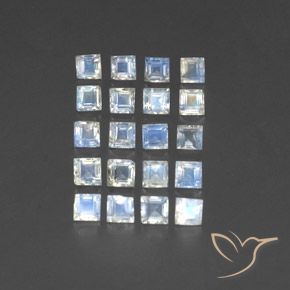 3.22 ctw White Rainbow Moonstone Stones, Natural Rainbow Moonstone in Square Facet Shape for Sale