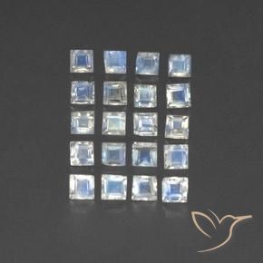 3.44 ctw White Rainbow Moonstone Stones, Natural Rainbow Moonstone in Square Facet Shape for Sale