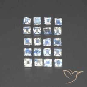 2.66 ctw White Rainbow Moonstone Stones, Natural Rainbow Moonstone in Square Facet Shape for Sale