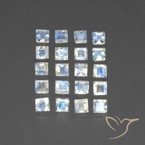 3.16 ctw White Rainbow Moonstone Stones, Natural Rainbow Moonstone in Square Facet Shape for Sale