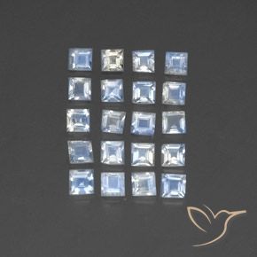 2.77 ctw White Rainbow Moonstone Stones, Natural Rainbow Moonstone in Square Facet Shape for Sale