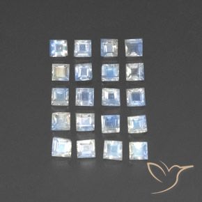2.96 ctw White Rainbow Moonstone Stones, Natural Rainbow Moonstone in Square Facet Shape for Sale