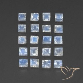 3.57 ctw White Rainbow Moonstone Stones, Natural Rainbow Moonstone in Square Facet Shape for Sale