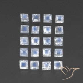 3.14 ctw White Rainbow Moonstone Stones, Natural Rainbow Moonstone in Square Facet Shape for Sale